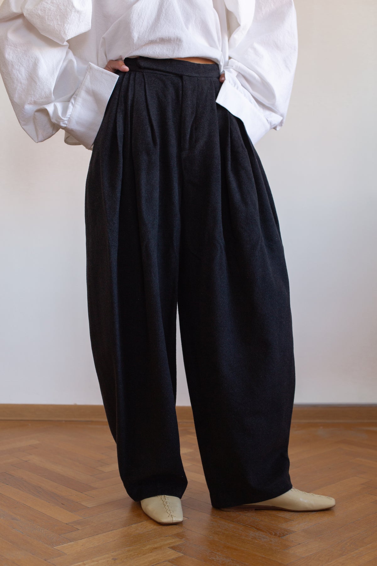 Architectural High Waisted Wool Trousers