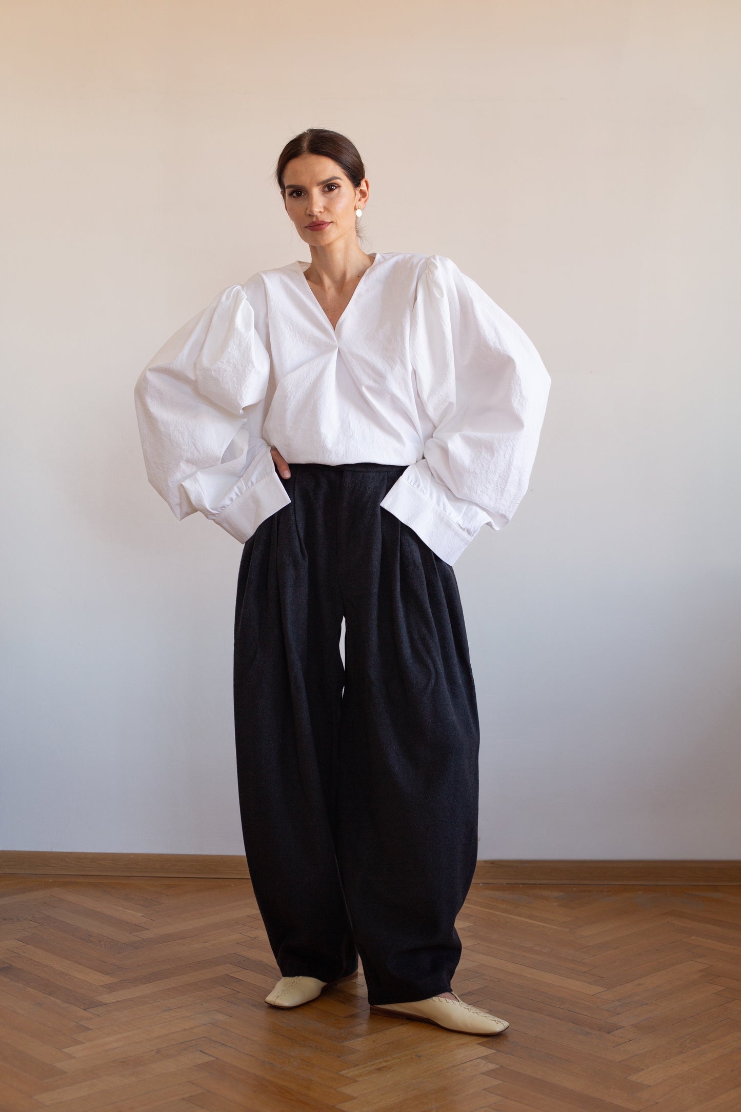 Architectural High Waisted Wool Trousers