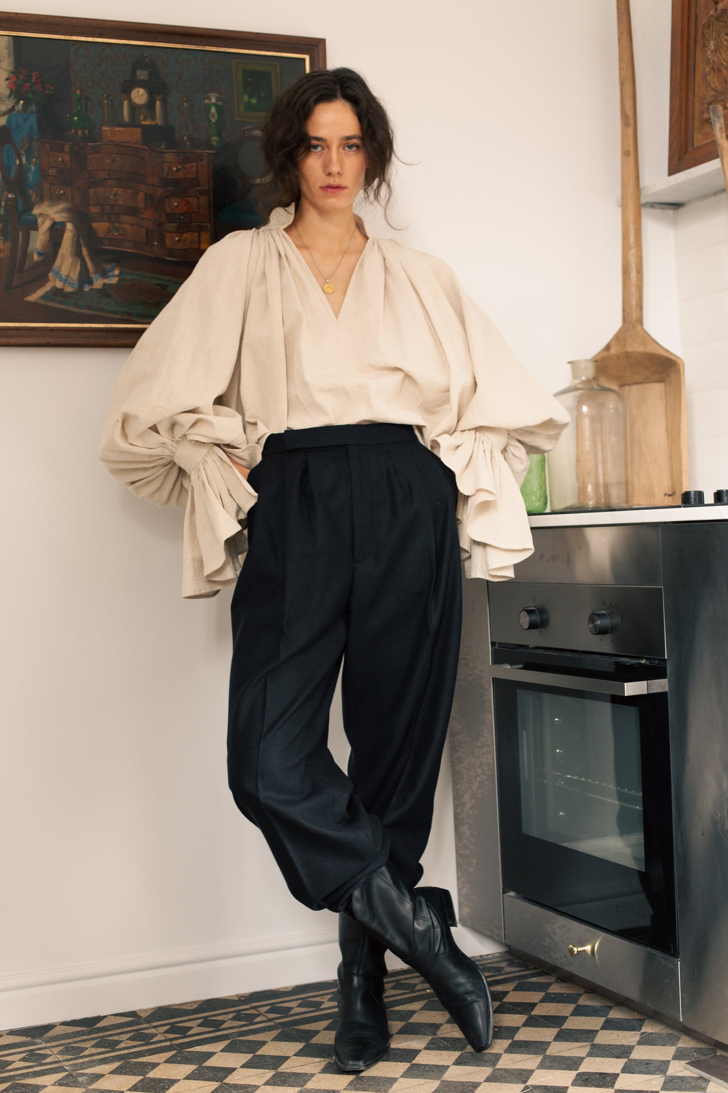 Architectural High Waisted Wool Trousers