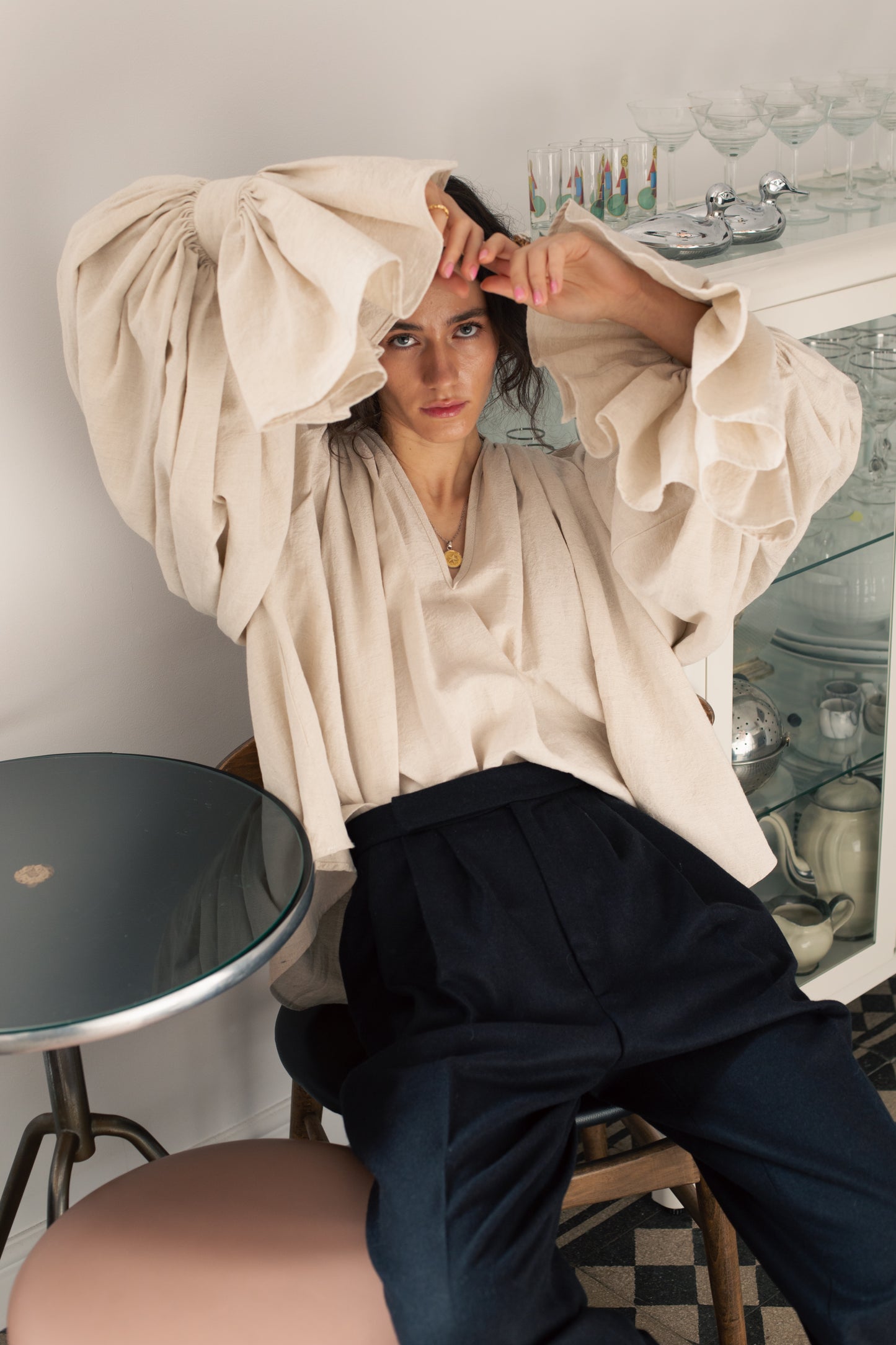 Architectural High Waisted Wool Trousers